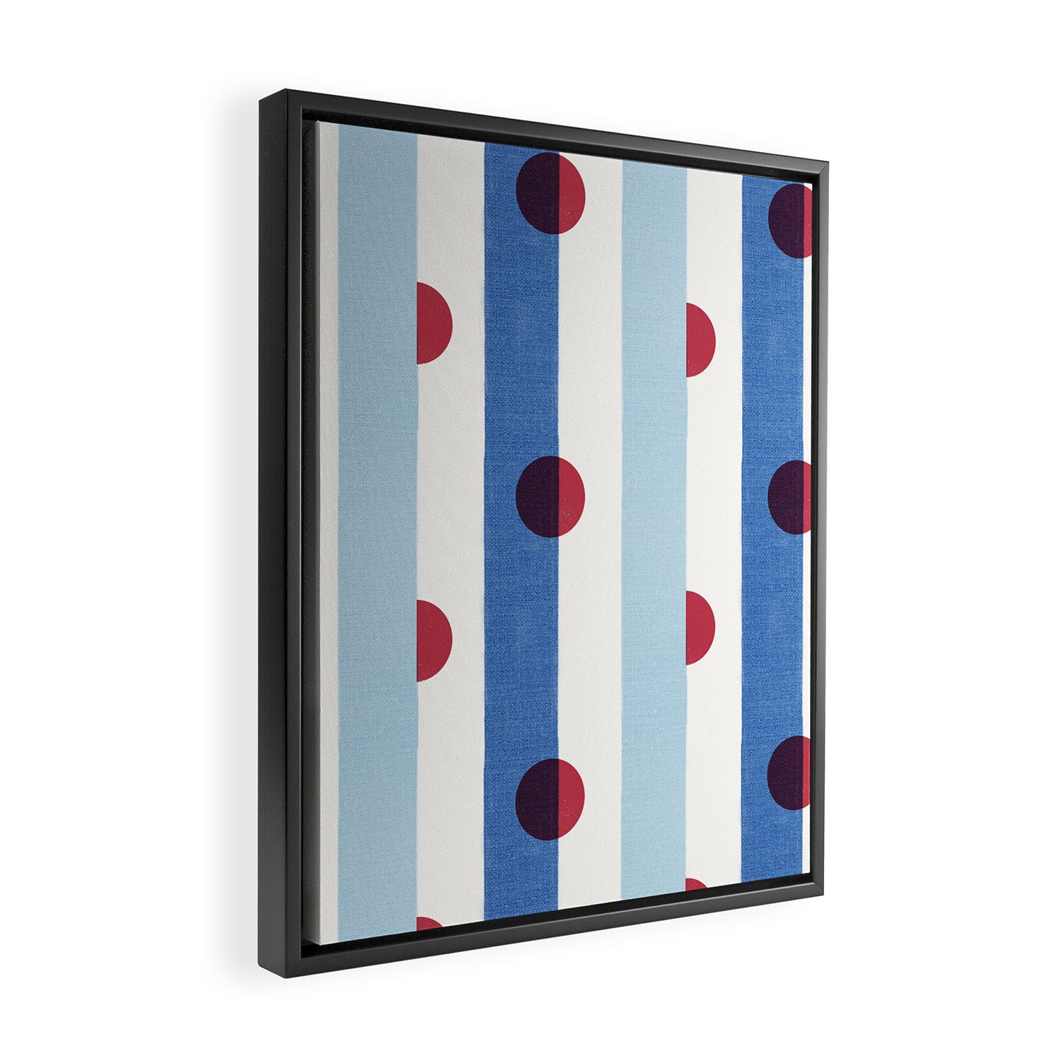 Handcrafted Blue Stripes and Red Dots Pattern Framed Canvas Print Gallery Image 2