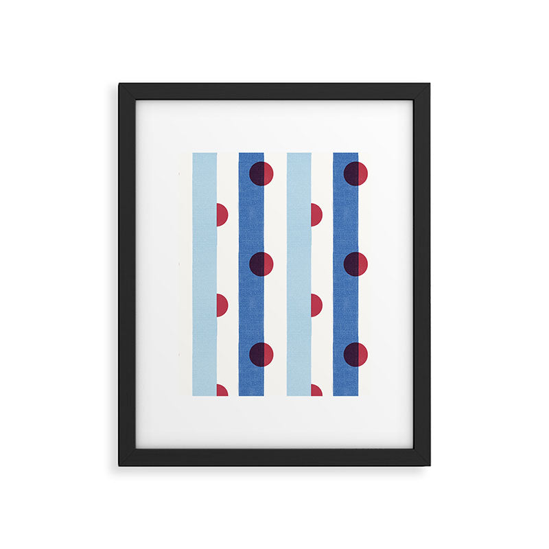 Handcrafted Blue Stripes and Red Dots Pattern Framed Art Print Gallery Image 6