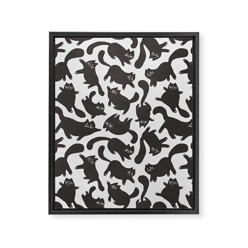 Hand-Drawn Black Cats Framed Canvas Print Gallery Image 8