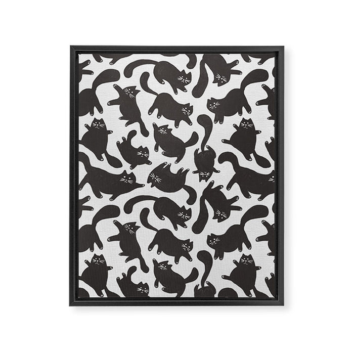Hand-Drawn Black Cats Framed Canvas Print Gallery Image 1