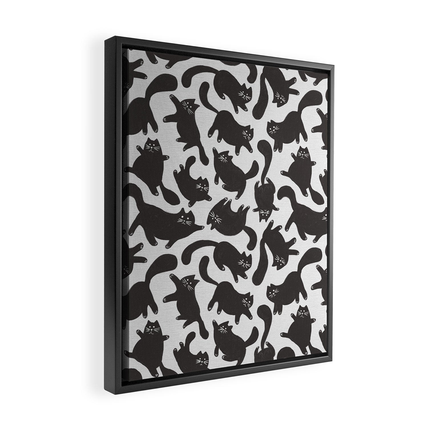 Hand-Drawn Black Cats Framed Canvas Print Gallery Image 2