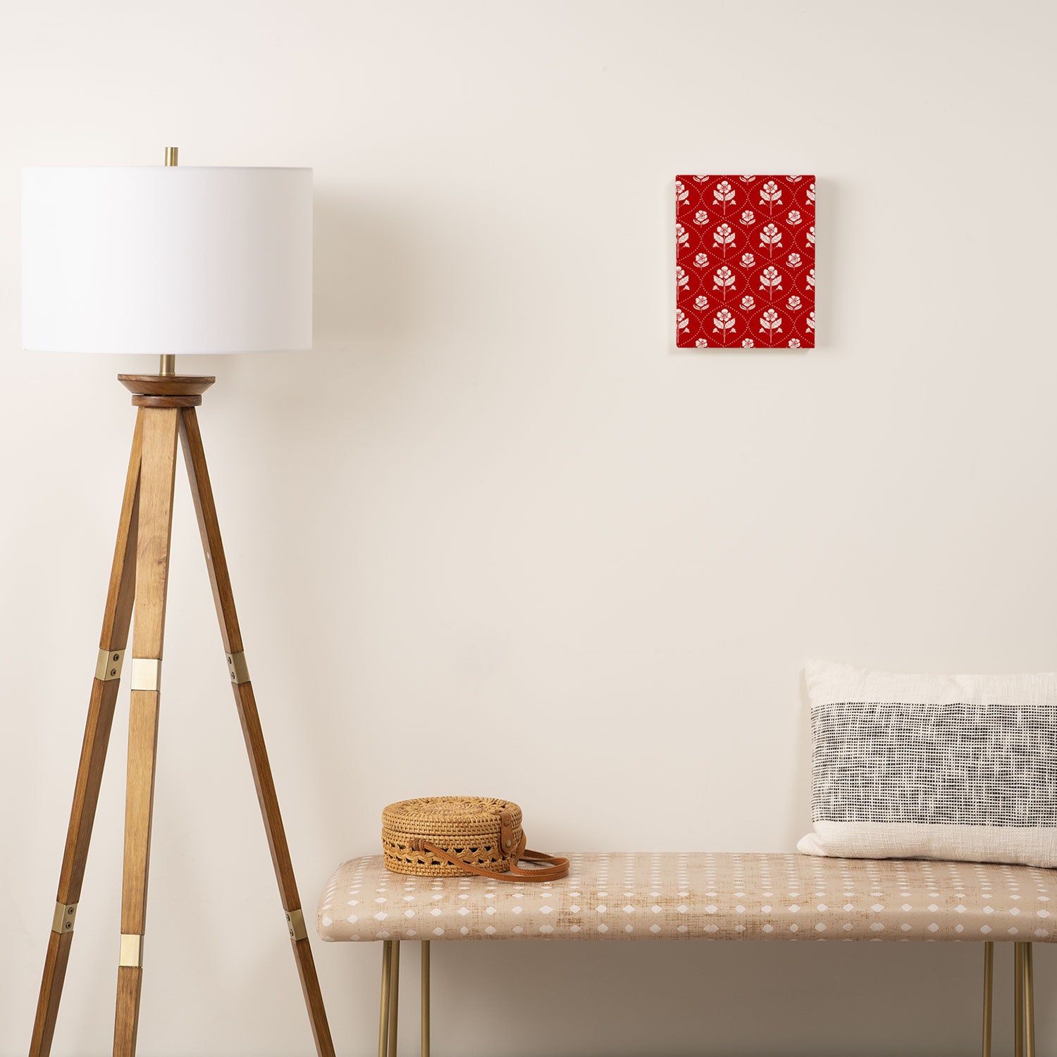 Hand-Drawn Nostalgic Floral Design in Bold Red Canvas Print Gallery Image 2