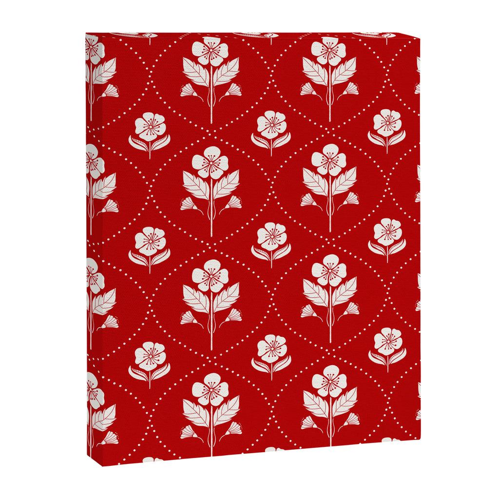 Hand-Drawn Nostalgic Floral Design in Bold Red Canvas Print Gallery Image 8