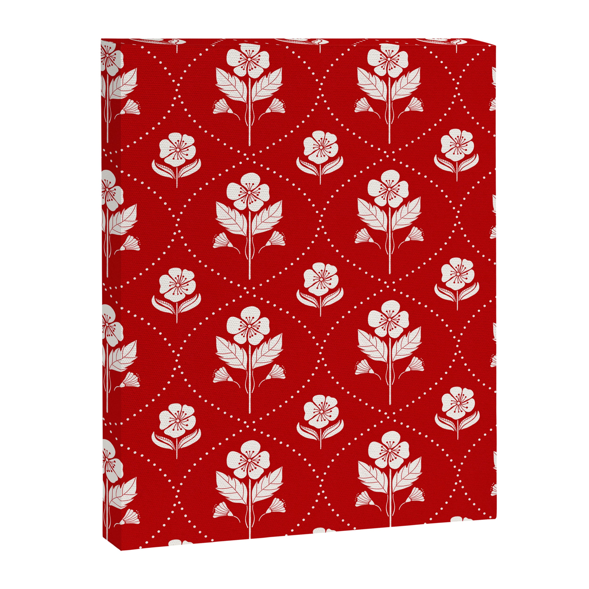 Hand-Drawn Nostalgic Floral Design in Bold Red Canvas Print Gallery Image 8