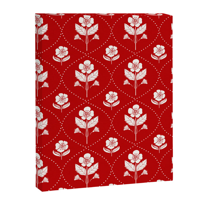 Hand-Drawn Nostalgic Floral Design in Bold Red Canvas Print Gallery Image 1