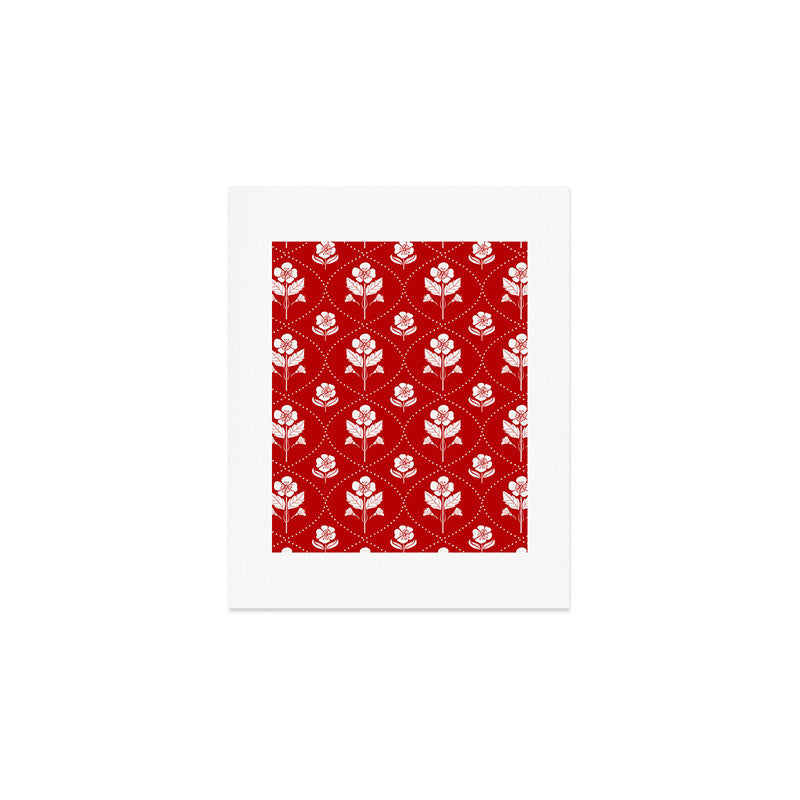 Hand-Drawn Nostalgic Floral Design in Bold Red Art Print Gallery Image 1