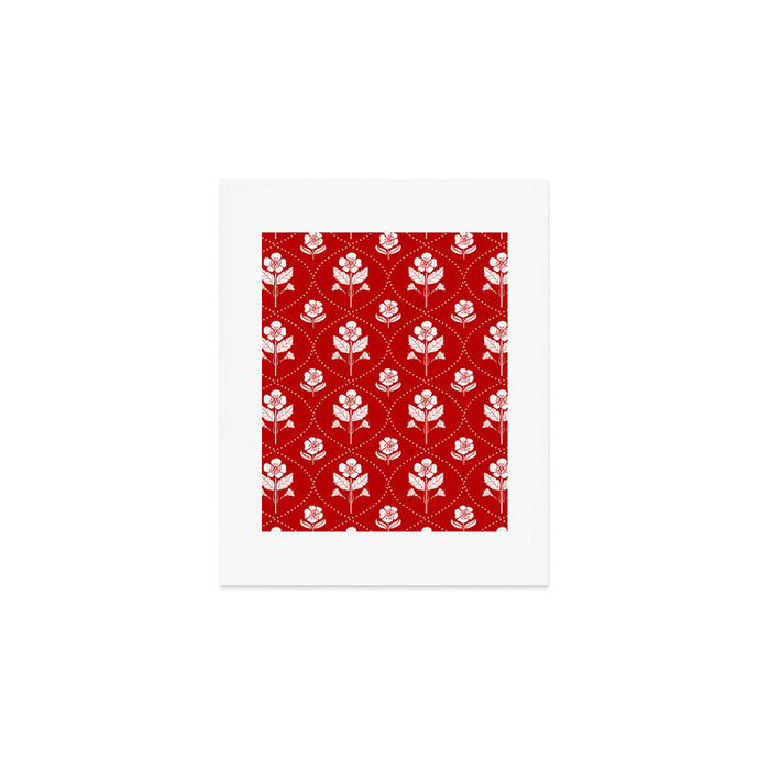 Hand-Drawn Nostalgic Floral Design in Bold Red Art Print Gallery Image 1