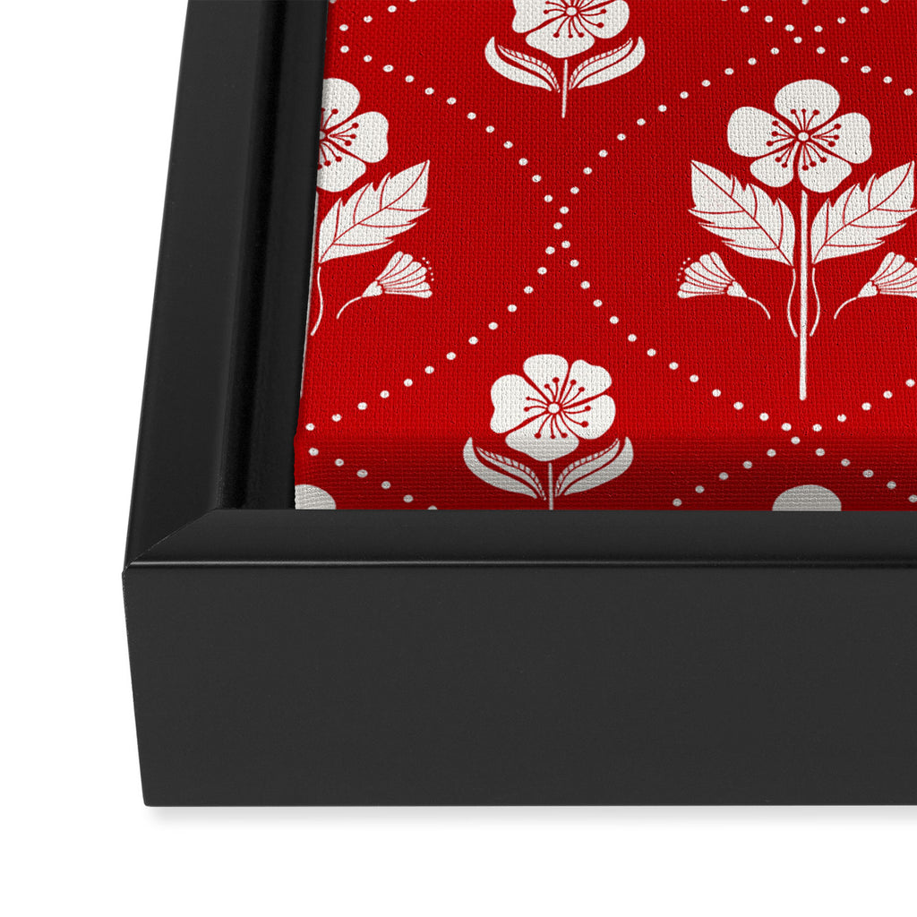 Hand-Drawn Nostalgic Floral Design in Bold Red Framed Canvas Print Gallery Image 3