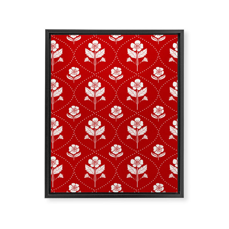 Hand-Drawn Nostalgic Floral Design in Bold Red Framed Canvas Print Gallery Image 8