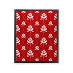 Hand-Drawn Nostalgic Floral Design in Bold Red Framed Canvas Print Gallery Image 8
