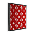 Hand-Drawn Nostalgic Floral Design in Bold Red Framed Canvas Print Gallery Image 2