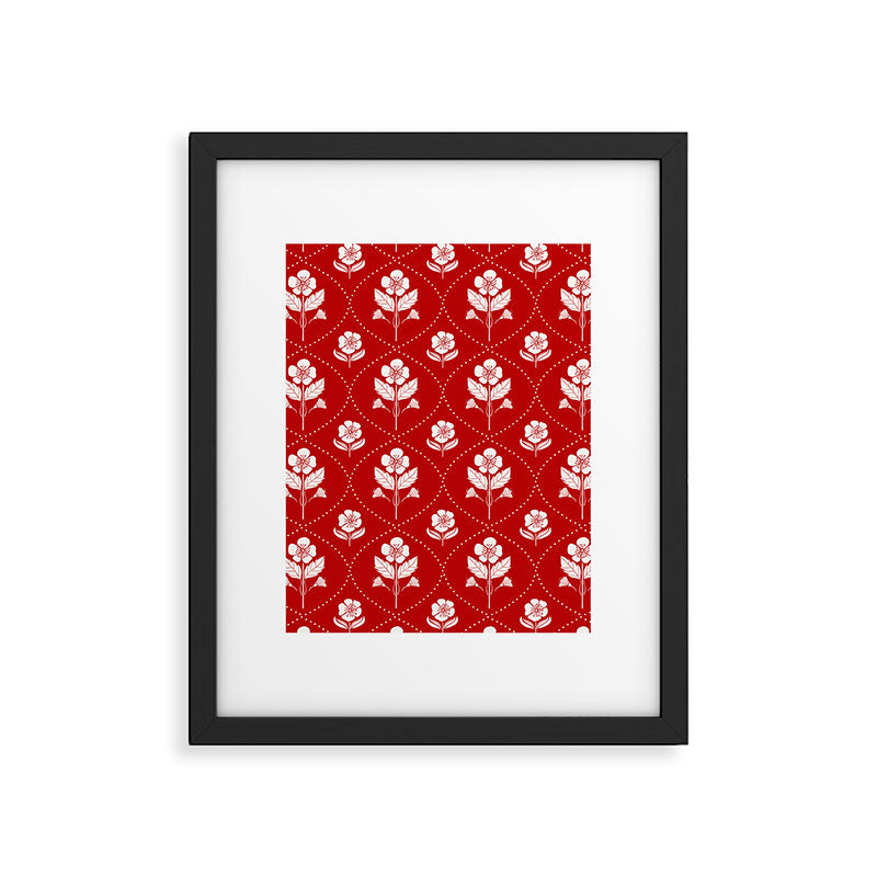 Hand-Drawn Nostalgic Floral Design in Bold Red Framed Art Print Gallery Image 6