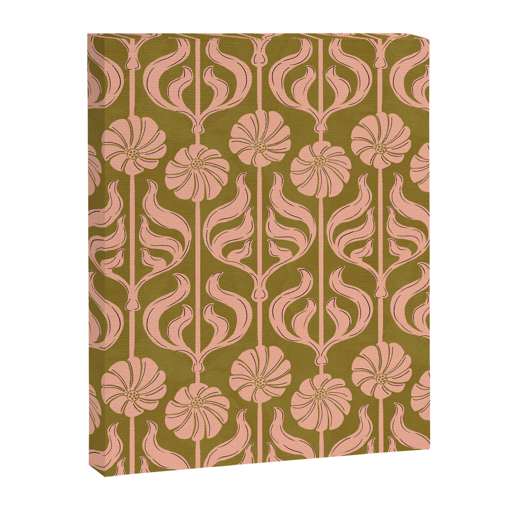 Hand-Drawn Pink And Olive Green Botanical Floral Pattern Canvas Print Gallery Image 6