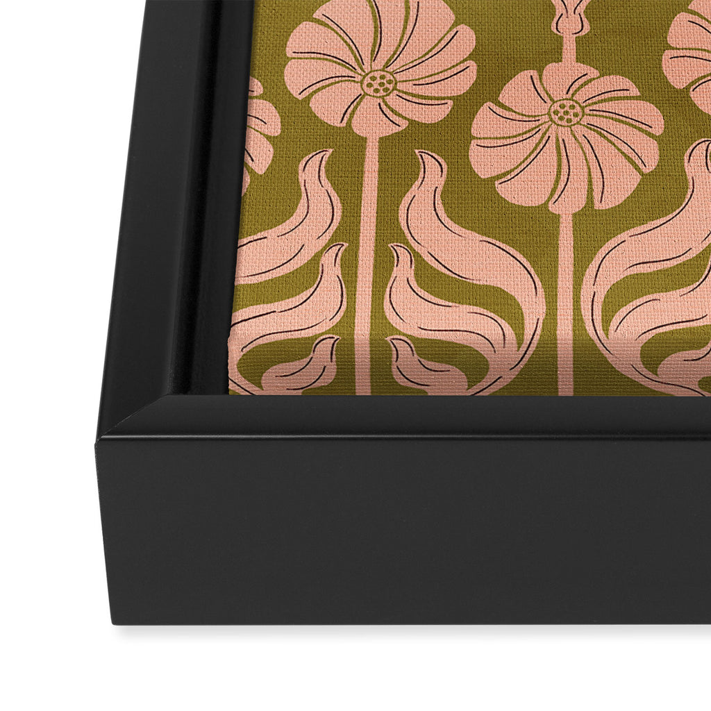 Hand-Drawn Pink And Olive Green Botanical Floral Pattern Framed Canvas Print Gallery Image 3