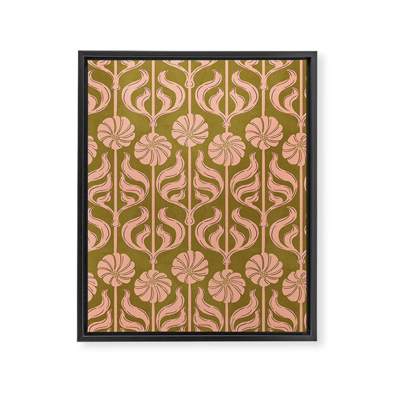 Hand-Drawn Pink And Olive Green Botanical Floral Pattern Framed Canvas Print Gallery Image 6