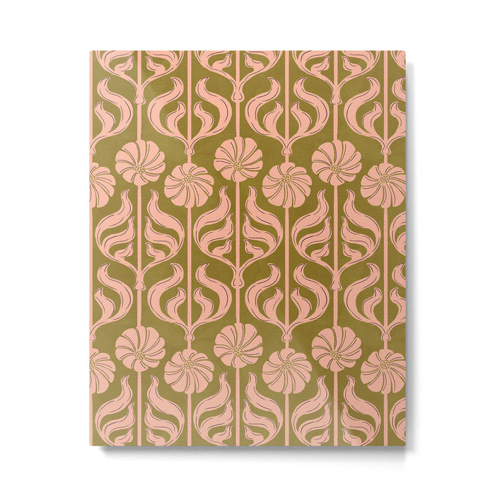 Hand-Drawn Pink And Olive Green Botanical Floral Pattern Metal Print Gallery Image 1