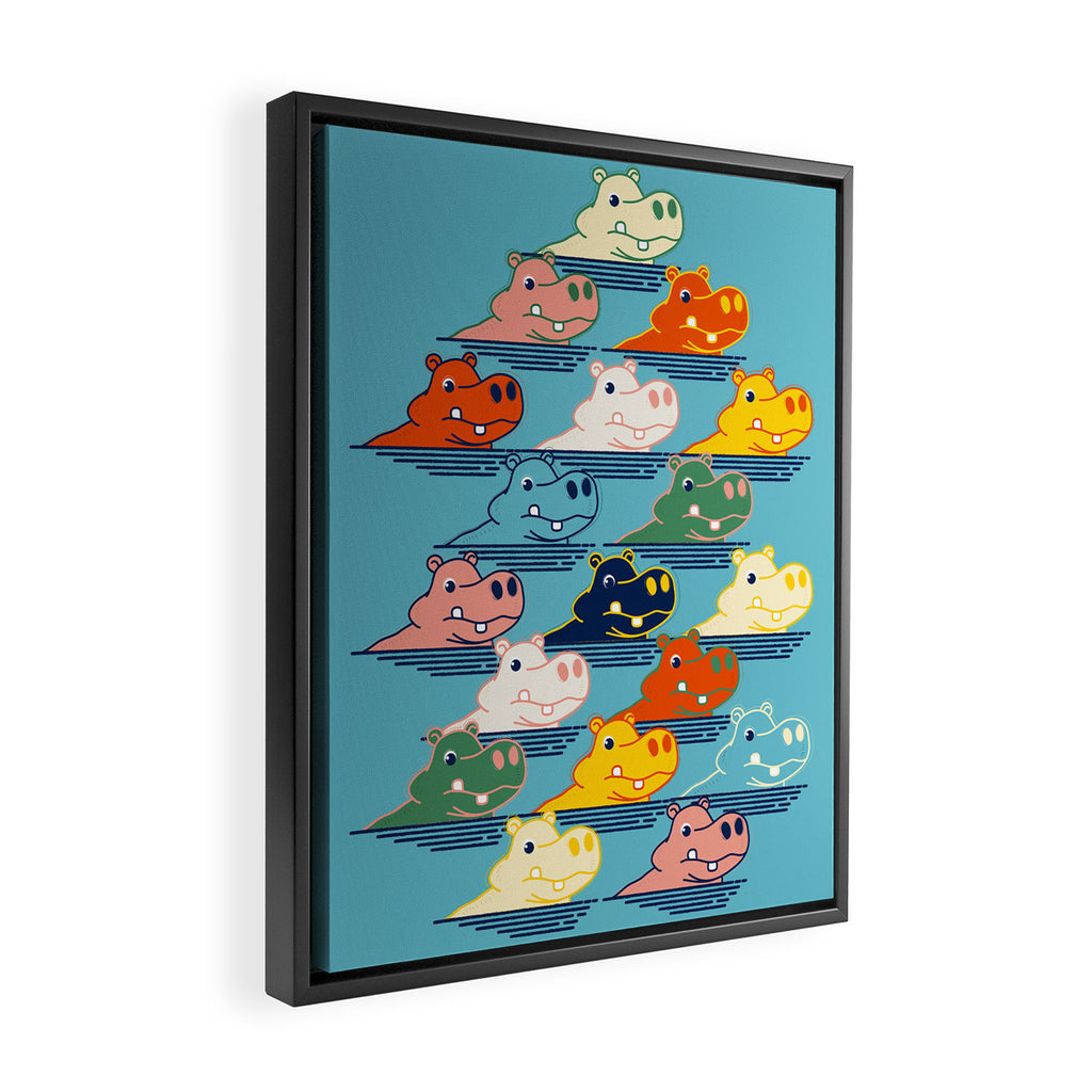 Happy Hippo Family Framed Canvas Print Gallery Image 2