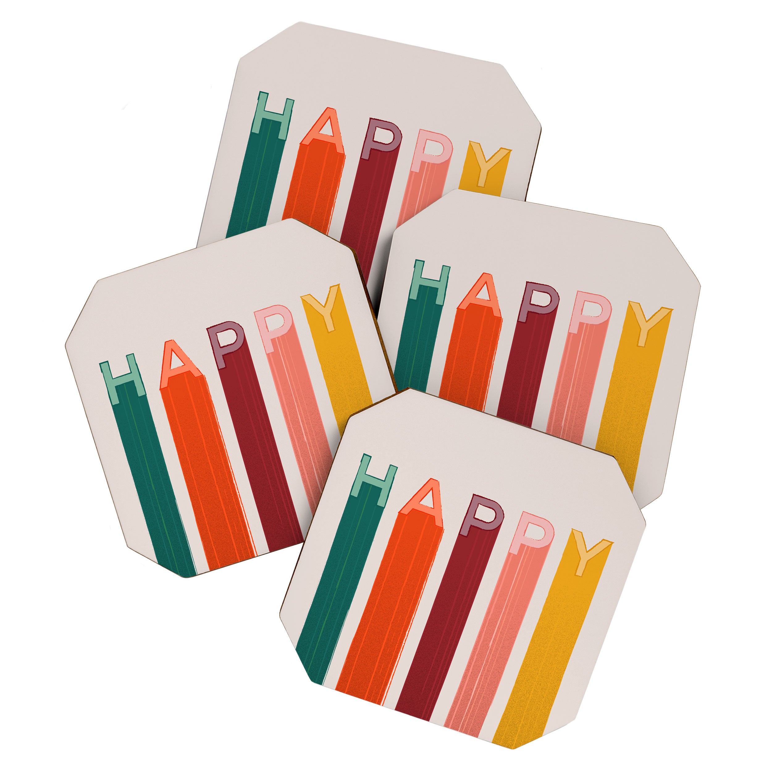 Happy Letters in Retro Colors Coaster Gallery Image 1