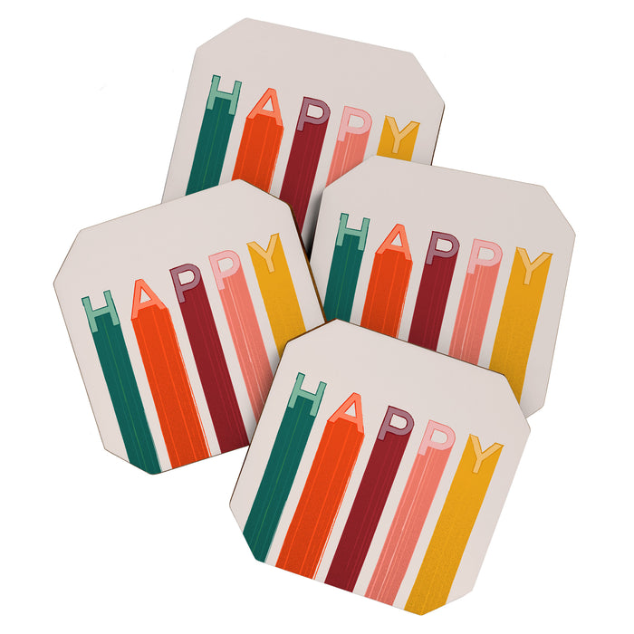 Happy Letters in Retro Colors Coaster Gallery Image 1