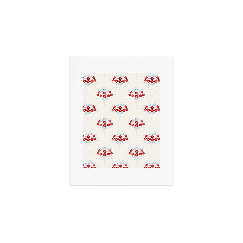 Heritage-Inspired Red and Blue Flowers Art Print Gallery Image 1