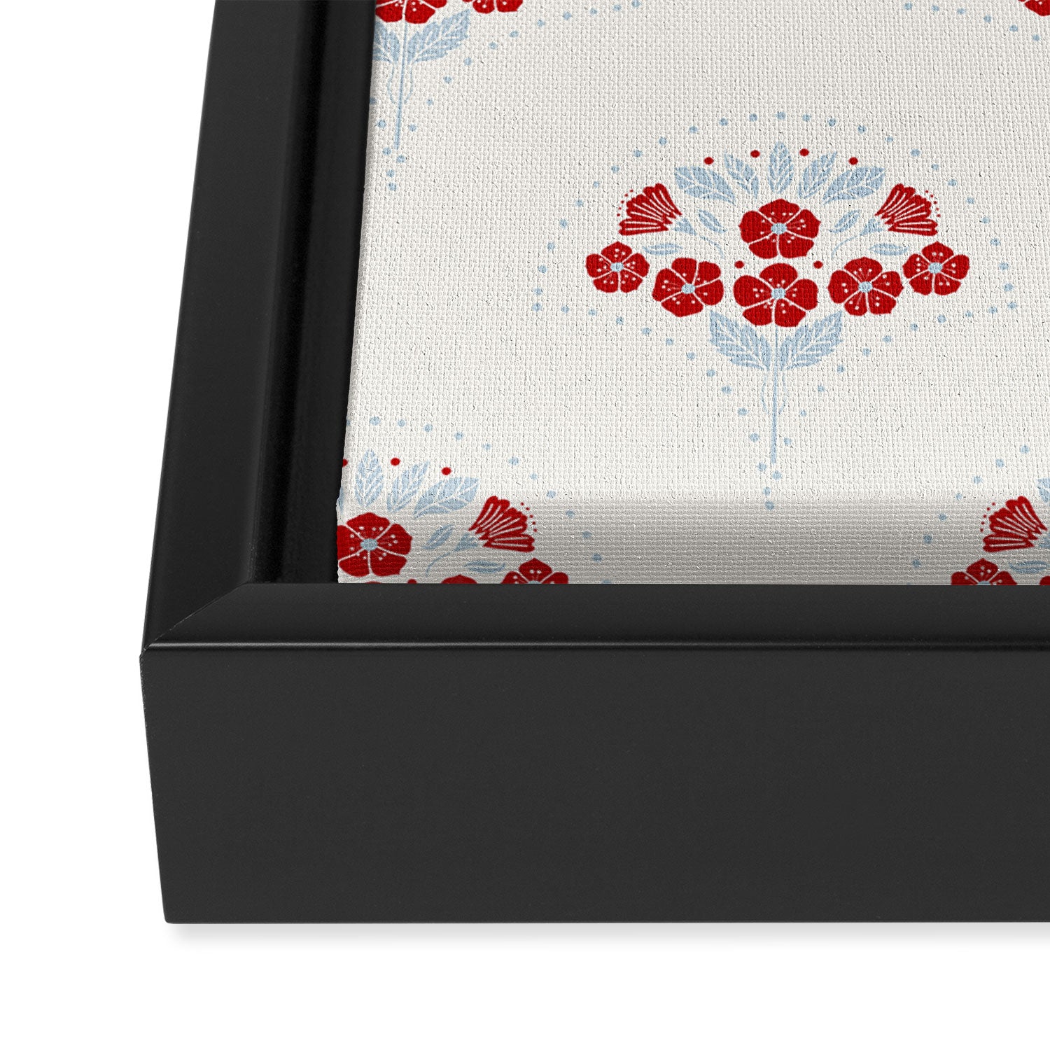 Heritage-Inspired Red and Blue Flowers Framed Canvas Print Gallery Image 3