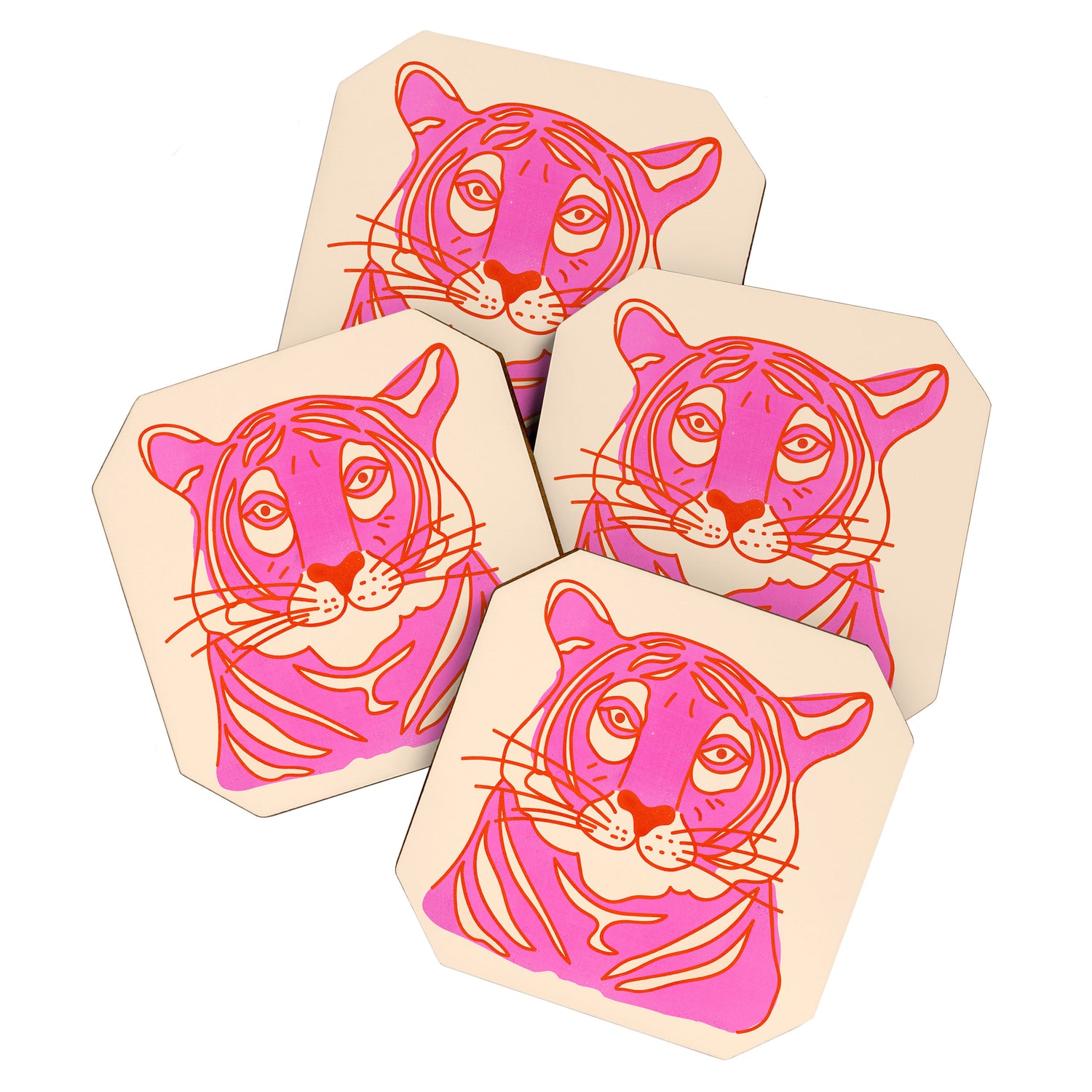 Hot Pink Tiger Portrait Coaster Gallery Image 1