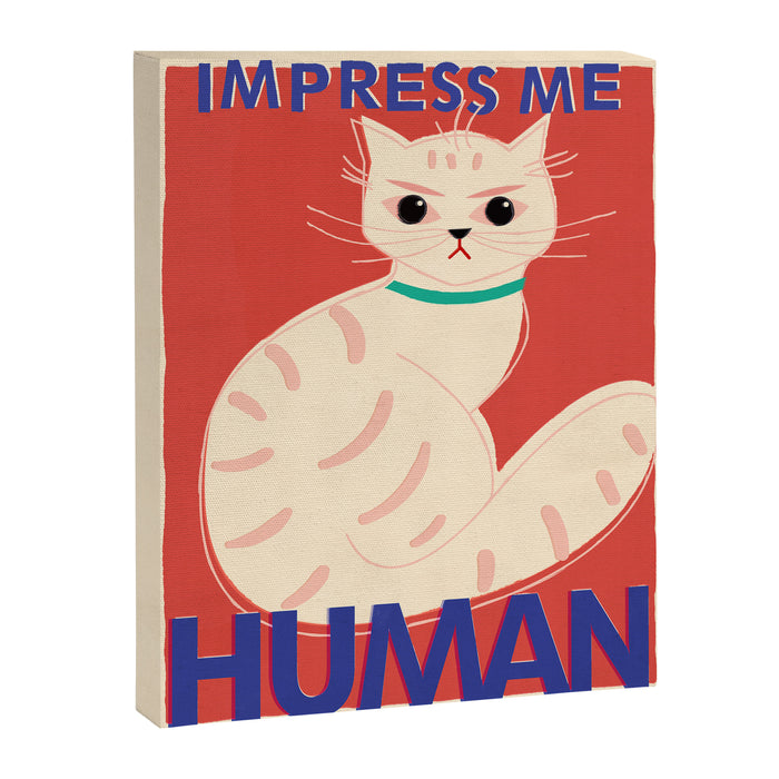 Impress Me Human Vintage Cat, Retro Illustration Canvas Print Gallery Image 1