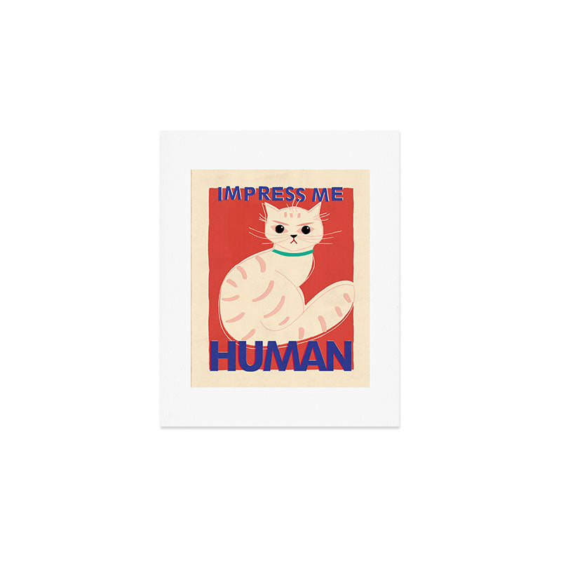 Impress Me Human Vintage Cat, Retro Illustration Art Print Gallery Image 1