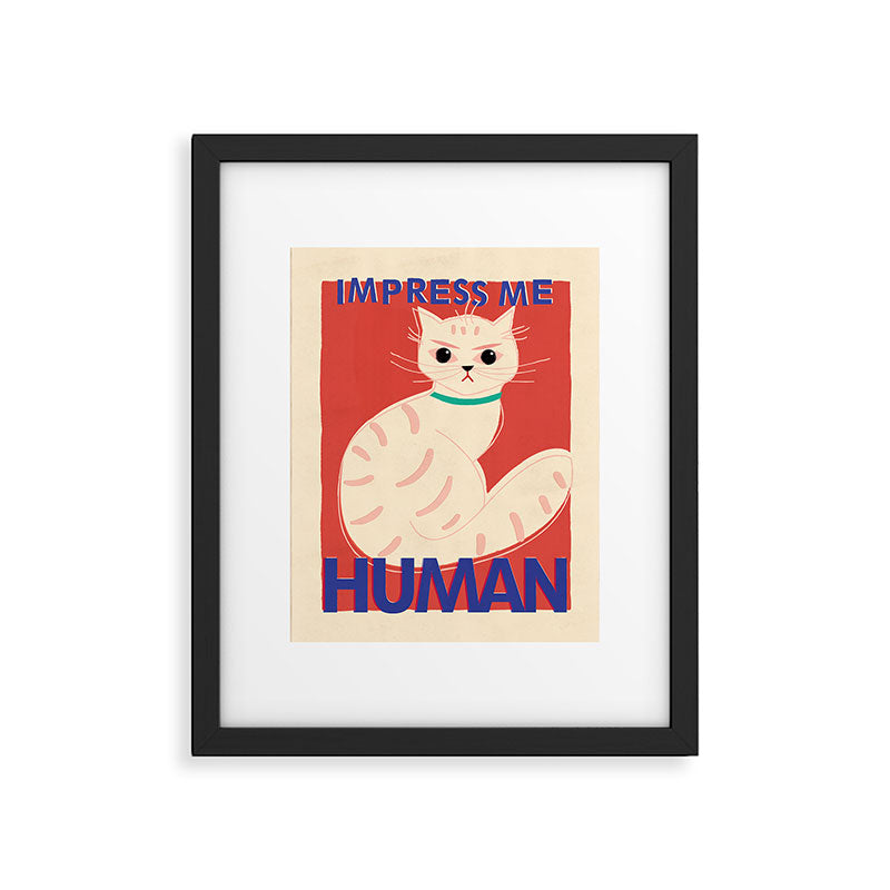 Impress Me Human Vintage Cat, Retro Illustration Framed Art Print Gallery Image 4