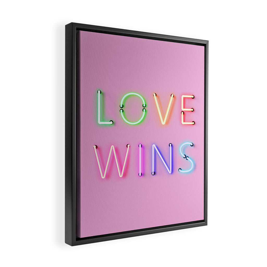 LOVE WINS - Rainbow Neon Framed Canvas Print Gallery Image 2