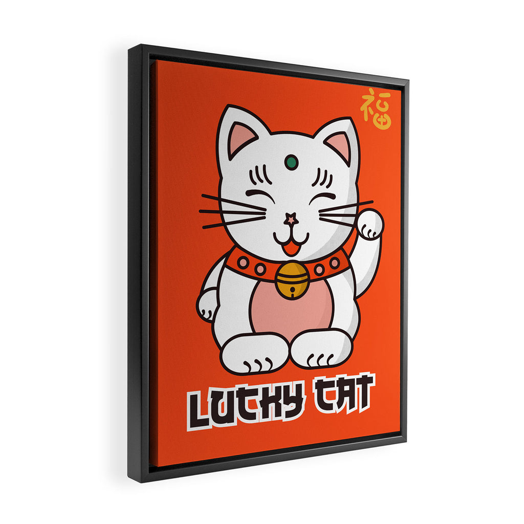 Lucky Cat Illustration Framed Canvas Print Gallery Image 2