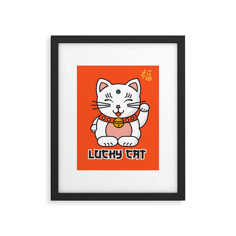 Lucky Cat Illustration Framed Art Print Gallery Image 6