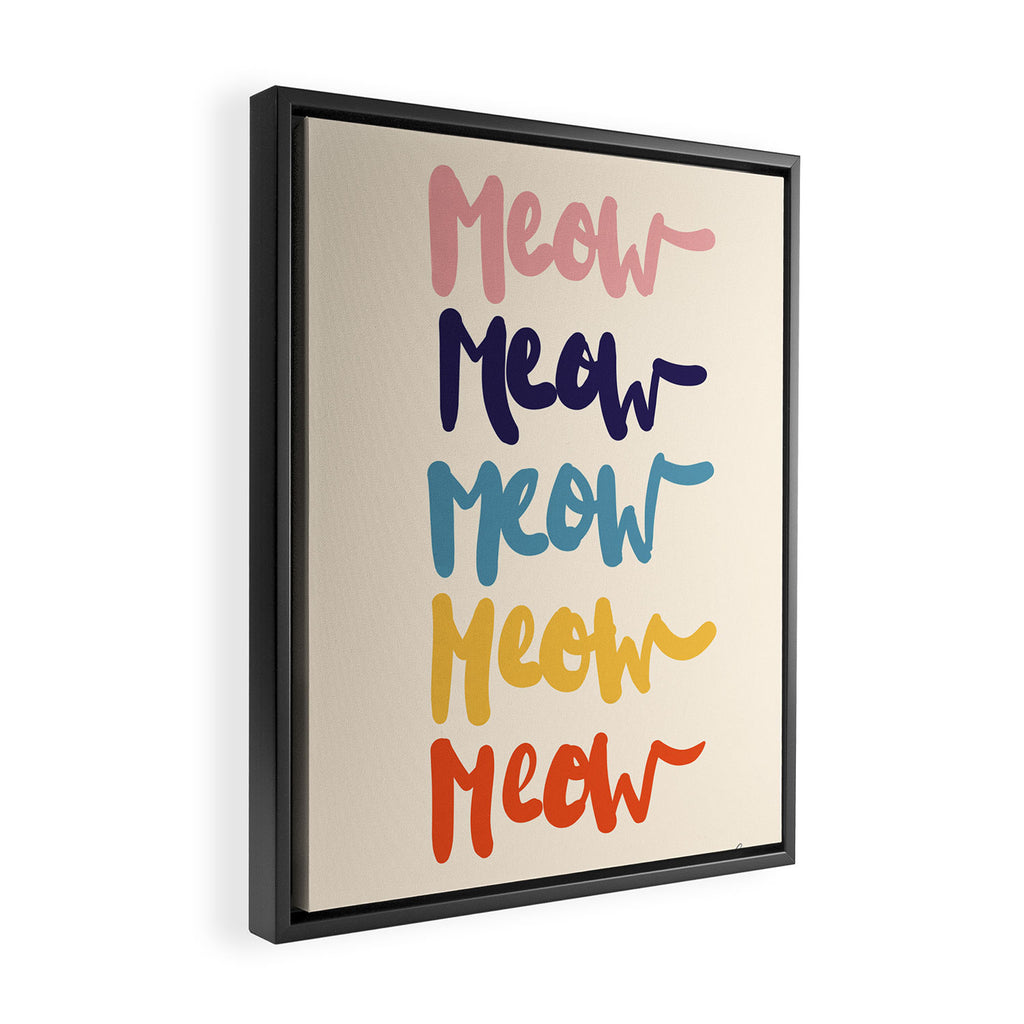 Meow Meow says the cat - typography Framed Canvas Print Gallery Image 2