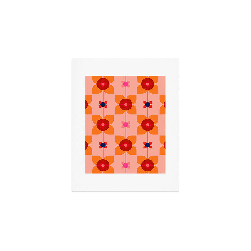 Mid Century Retro Floral Geometric Pattern Art Print Gallery Image 1