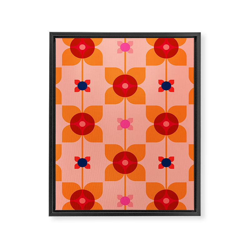 Mid Century Retro Floral Geometric Pattern Framed Canvas Print Gallery Image 8