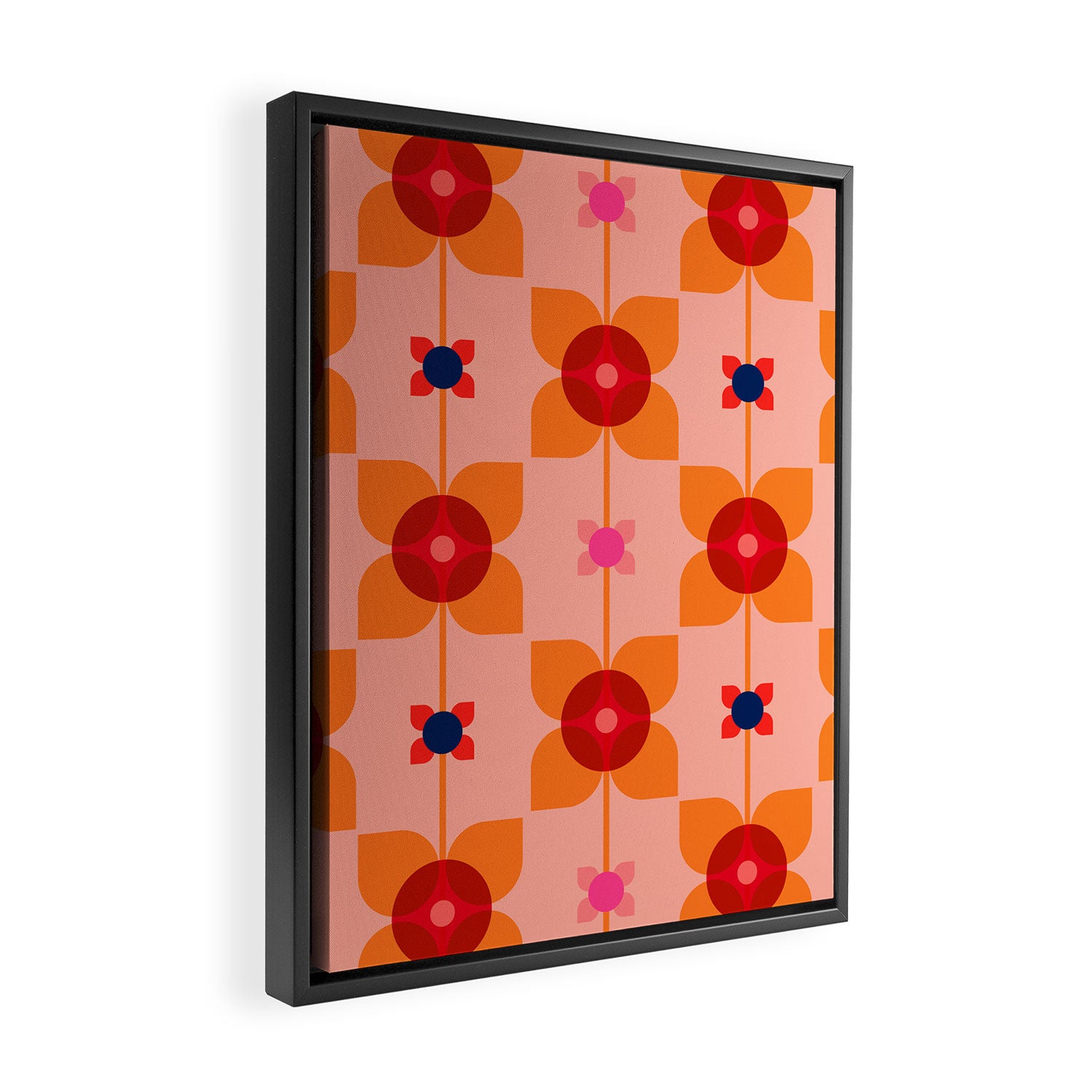 Mid Century Retro Floral Geometric Pattern Framed Canvas Print Gallery Image 2