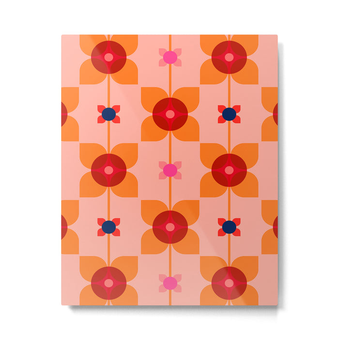 Mid Century Retro Floral Geometric Pattern Metal Print Gallery Image 1