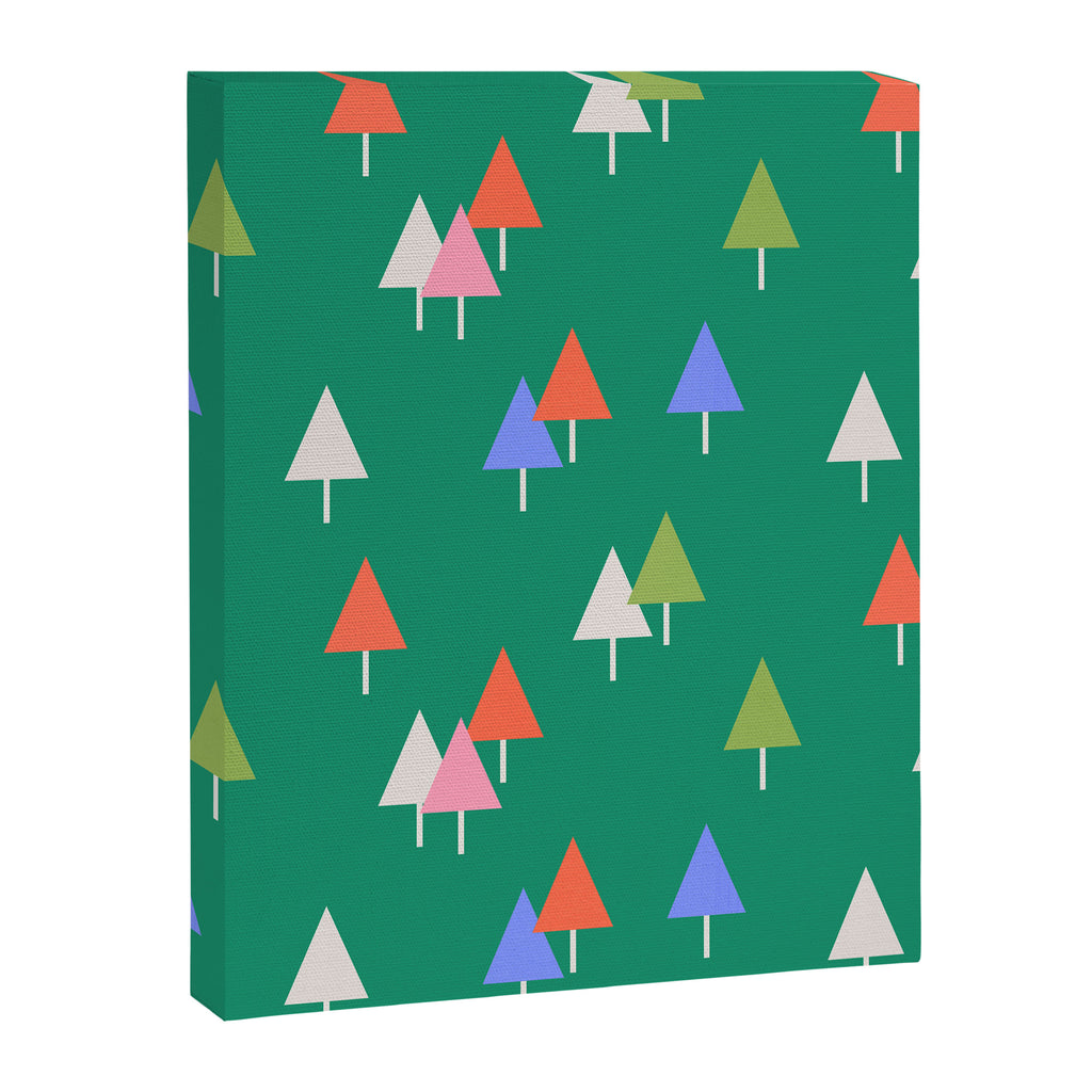 Minimalist Festive Trees on Green - Modern Holiday Pattern Canvas Print Gallery Image 8