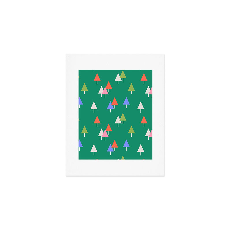 Minimalist Festive Trees on Green - Modern Holiday Pattern Art Print Gallery Image 1