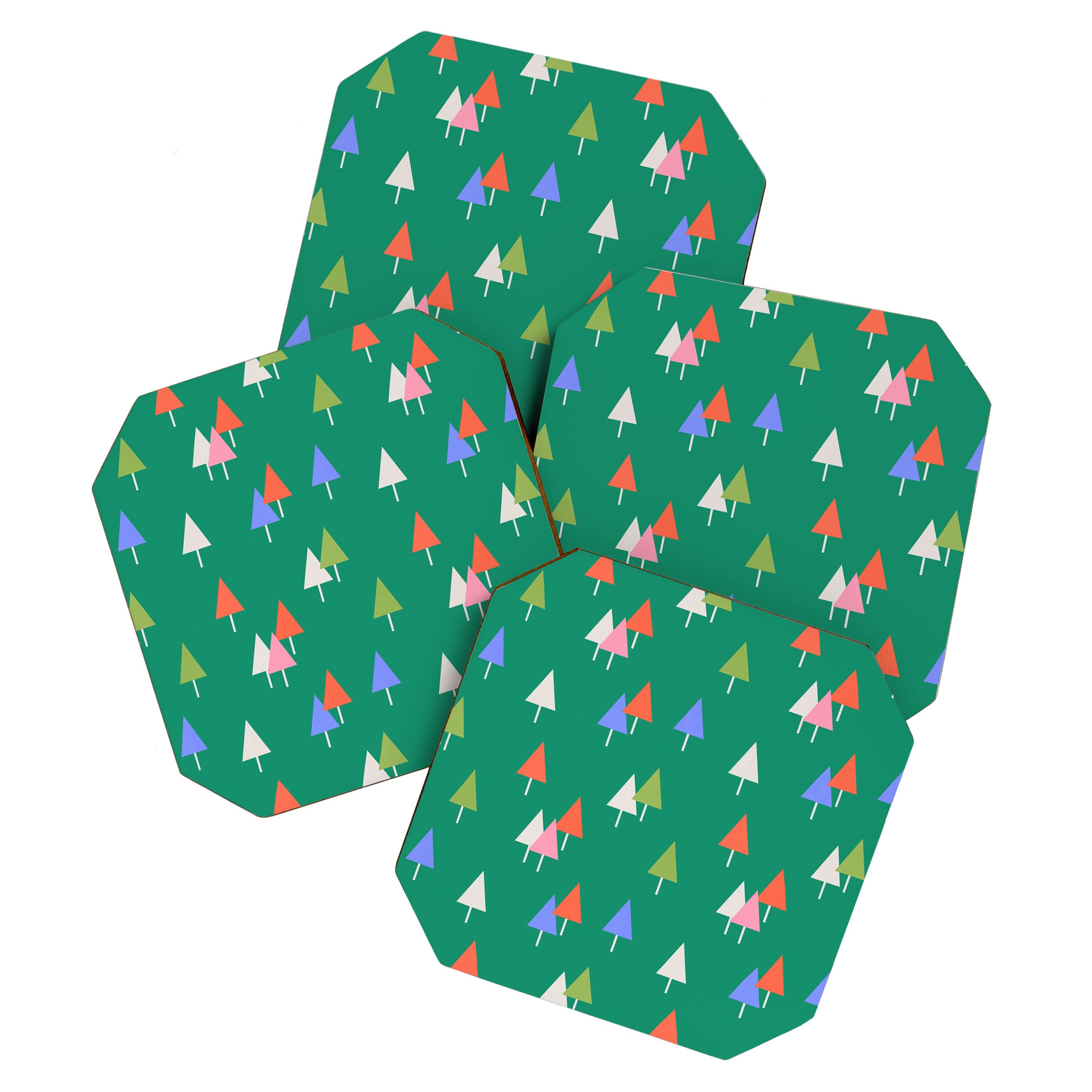 Minimalist Festive Trees on Green - Modern Holiday Pattern Coaster Gallery Image 1