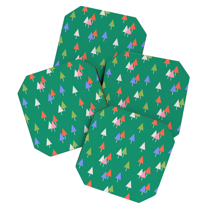 Minimalist Festive Trees on Green - Modern Holiday Pattern Coaster Gallery Image 1