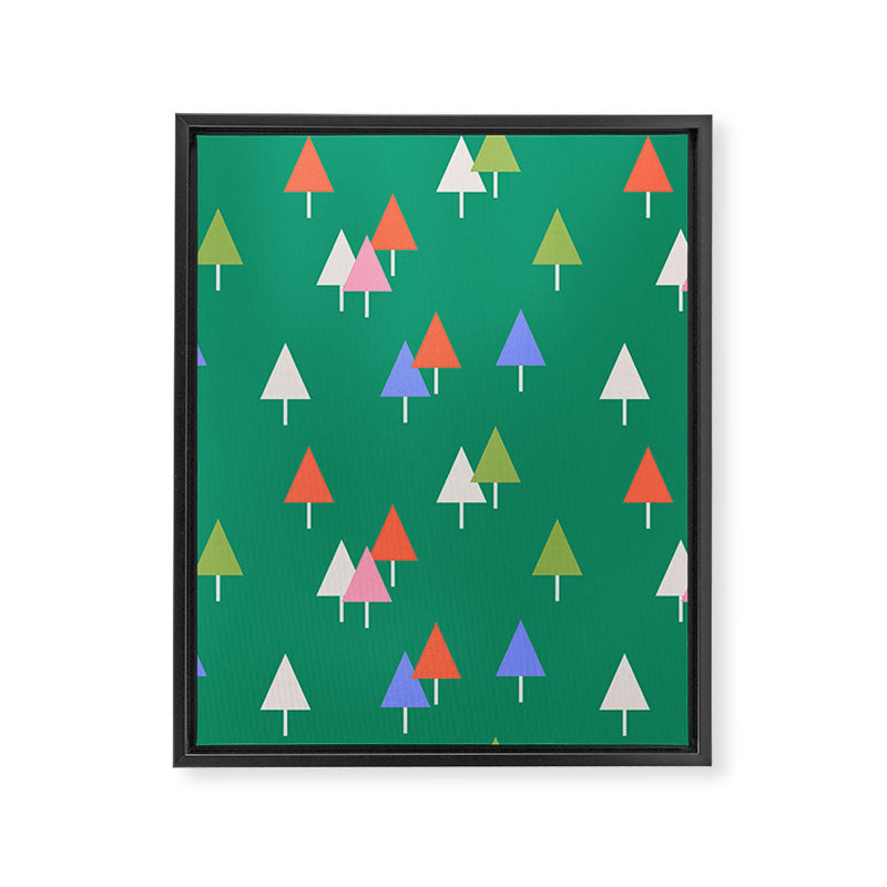 Minimalist Festive Trees on Green - Modern Holiday Pattern Framed Canvas Print Gallery Image 8
