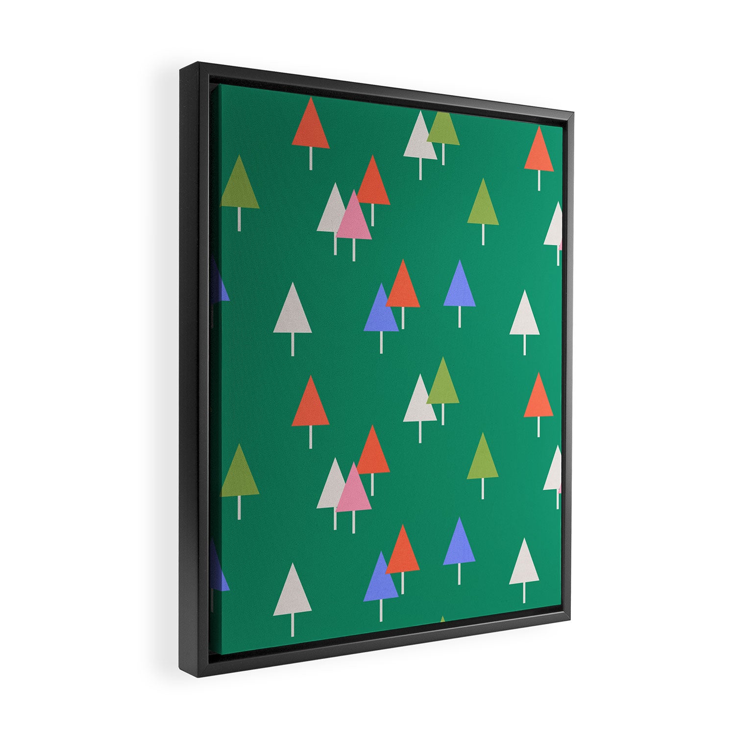 Minimalist Festive Trees on Green - Modern Holiday Pattern Framed Canvas Print Gallery Image 2