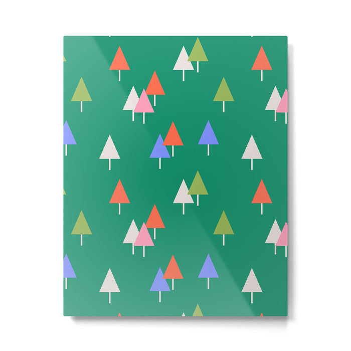 Minimalist Festive Trees on Green - Modern Holiday Pattern Metal Print Gallery Image 1