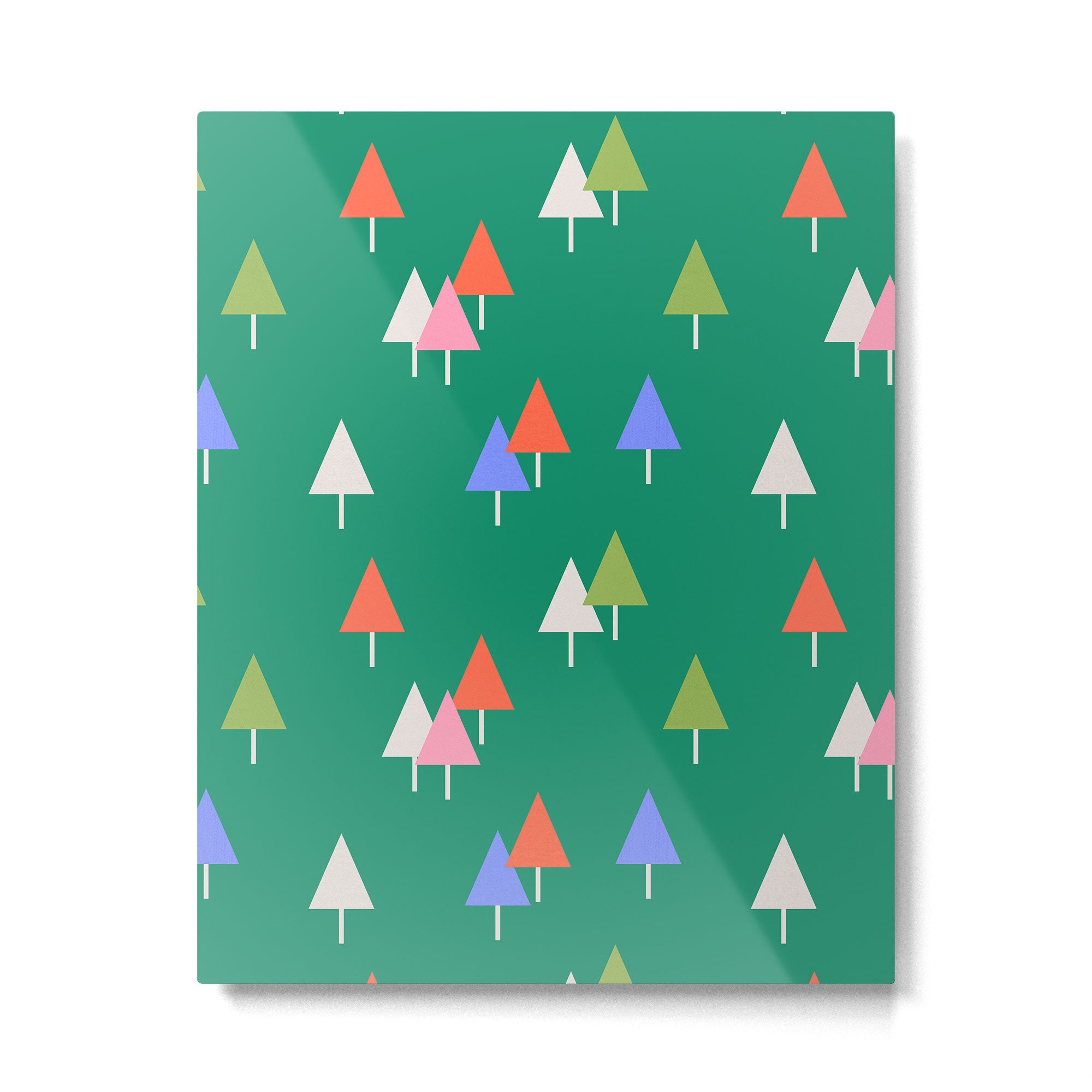 Minimalist Festive Trees on Green - Modern Holiday Pattern Metal Print Gallery Image 6