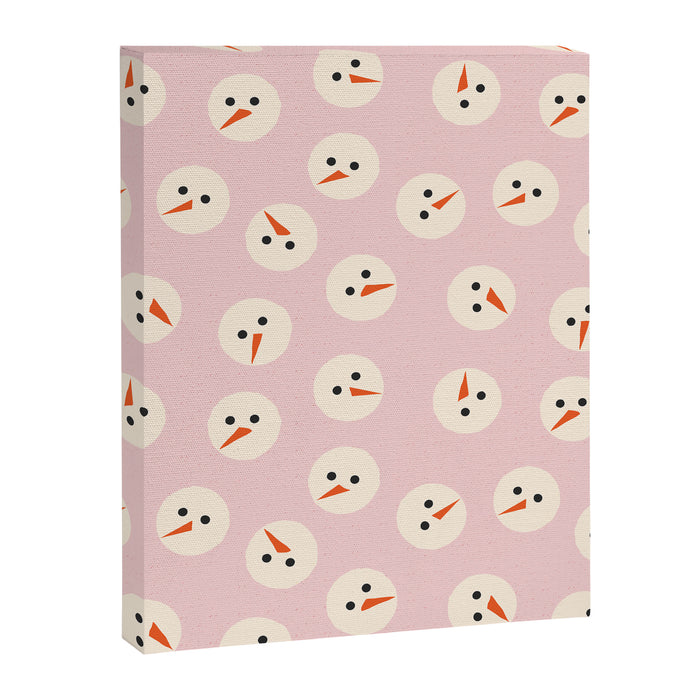 Minimalistic Festive Snowmen On Pink Canvas Print Gallery Image 1