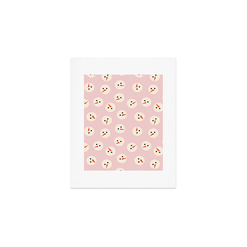 Minimalistic Festive Snowmen On Pink Art Print Gallery Image 1