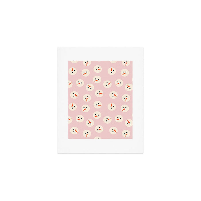 Minimalistic Festive Snowmen On Pink Art Print Gallery Image 1