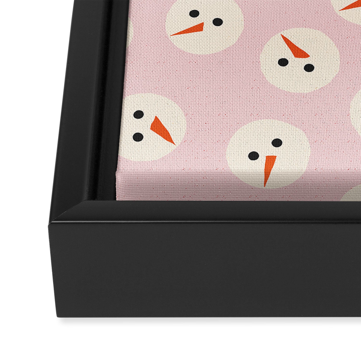 Minimalistic Festive Snowmen On Pink Framed Canvas Print Gallery Image 3