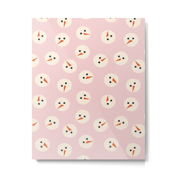 Minimalistic Festive Snowmen On Pink Metal Print Gallery Image 1